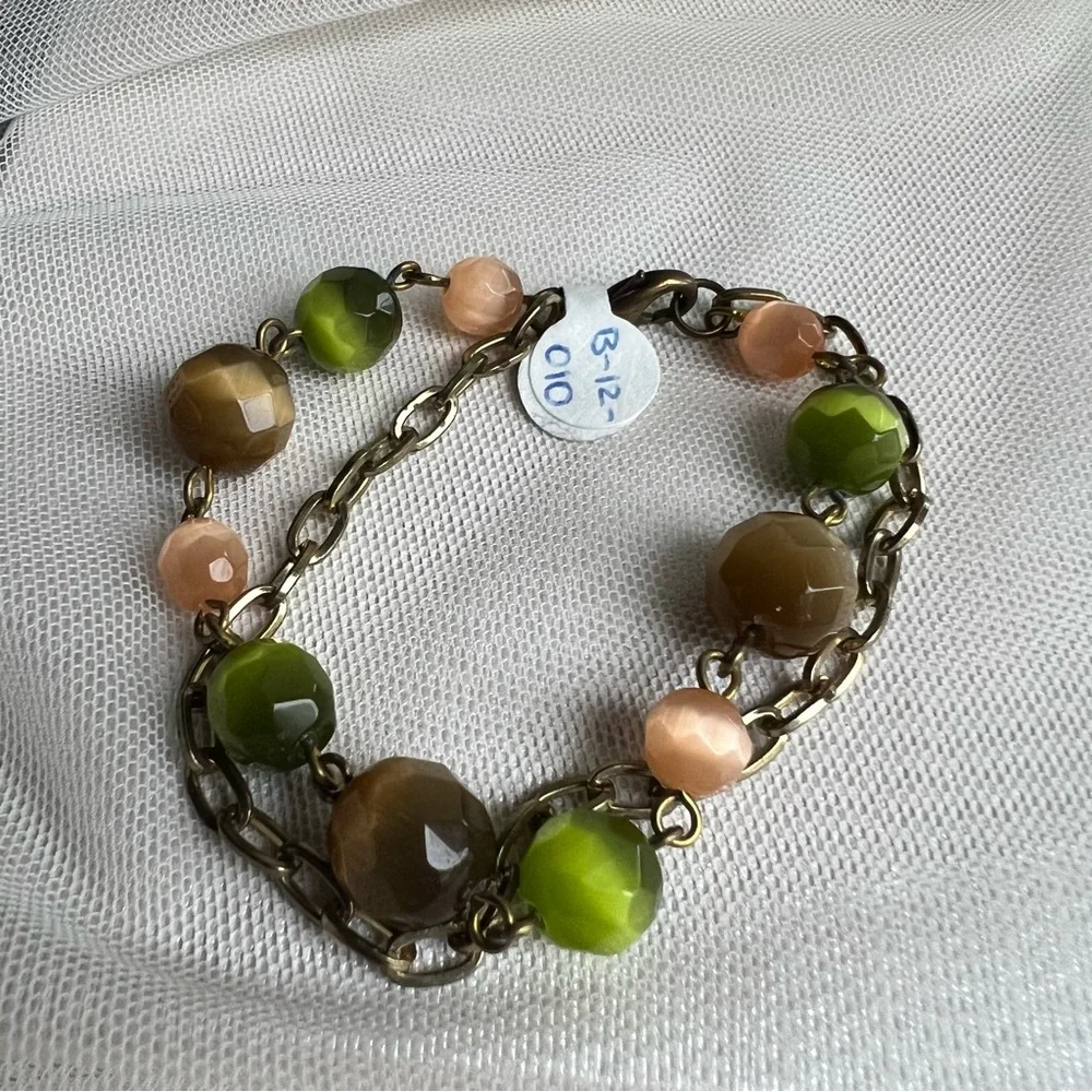 Genuine Gemstone Cat’s Eye Brass Chain Bracelet - Handmade NWT